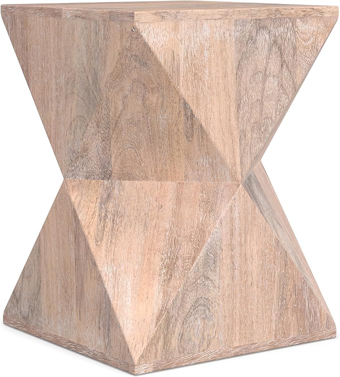 SIMPLIHOME Sutton 14-inch Wide Solid Mango End Table in Cerused Natural with Square Geometric Design for Living Room, Assembled