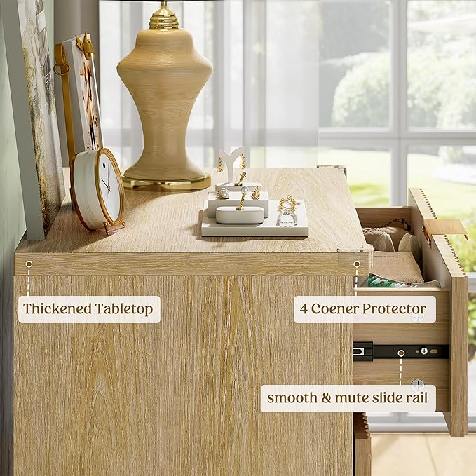 Lulive Dresser for Bedroom Wood Tall Dressers Drawers, Fluted Modern Dresser 5 Drawers Natural