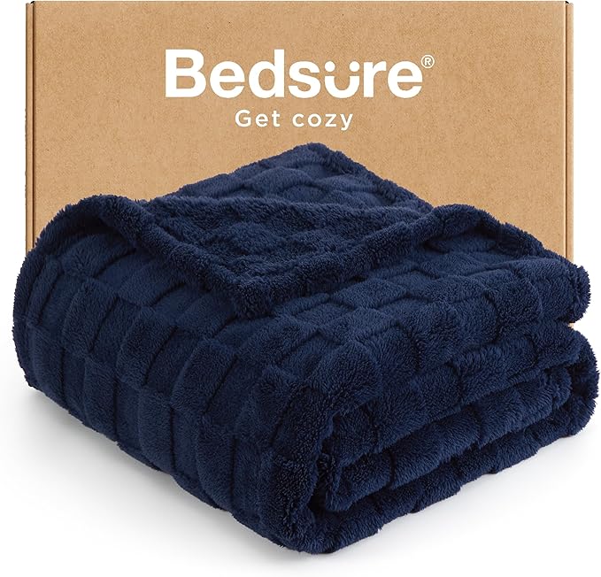 Bedsure GentleSoft Navy Blue Throw Blanket for Couch - Checkered Fleece Blankets Gifts for Women Men Girls, Cute Soft Cozy Throw for Bedroom Home Decor Gifts, 50x60 Inches