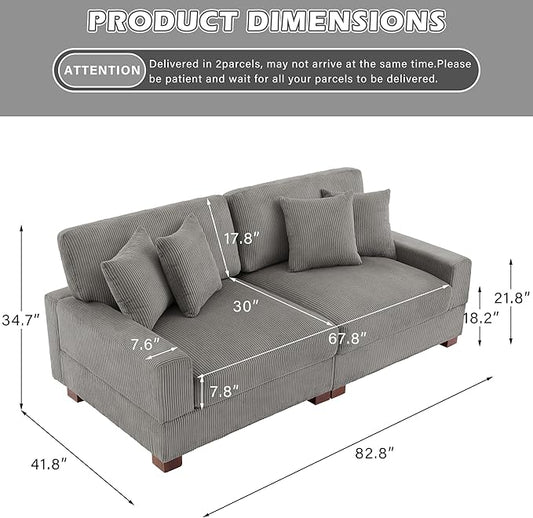 Modular Sectional Couches for Living Room, 82.6" Modern Loveseat 2-Seater Sofa Couch, Upholstered Couches for Living Room Bedroom, Light Grey