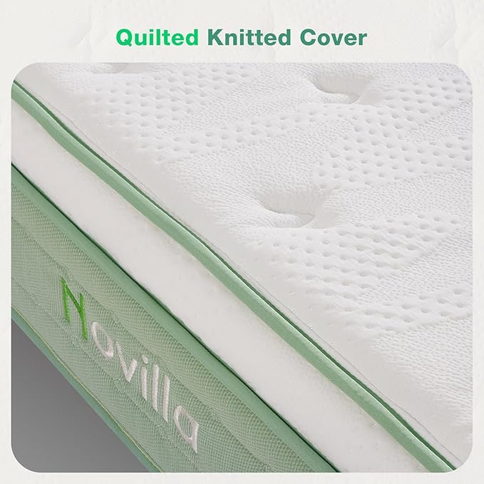 Novilla Queen Size Mattress, 10 Inch Hybrid Mattress in a Box, Foam with Individual Pocket Coils for Quality Sleep, Pillow Top Queen Mattresses with Quilted Cover, Release Pressure