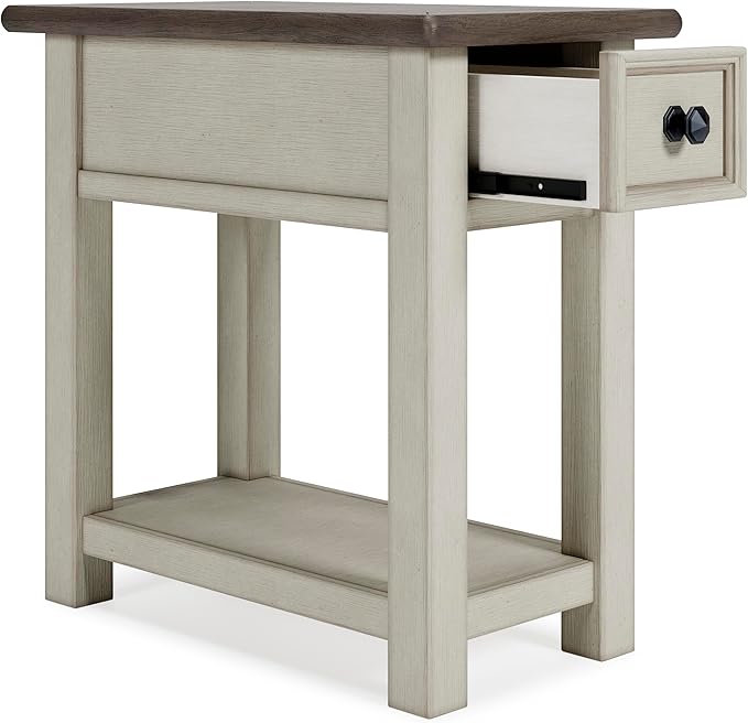 Signature Design by Ashley Bolanburg | Farmhouse Chair-Side End Table – USB Charging Ports, Drawer, Two-Tone Light Brown & Whitewash