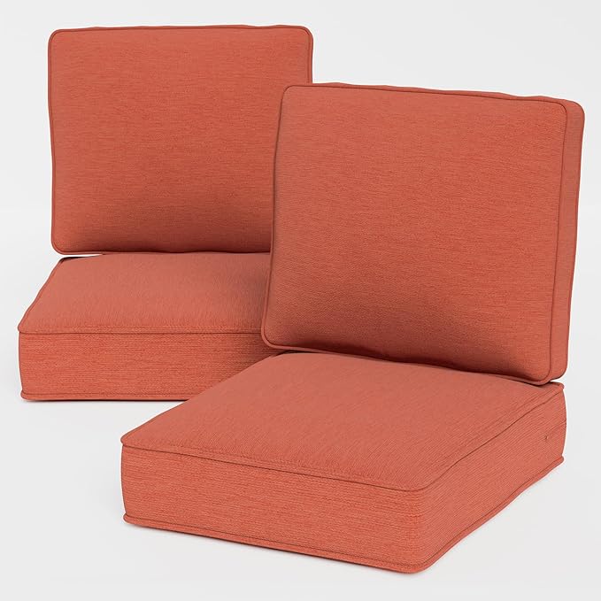 Outdoor Chair Cushions 23" x 24" x 4", Patio Deep Seat Replacement Cushions Set with Zippered Removable Cover, Weather-Resistant Olefin Fabric for Garden Chair Sofa Couch, Set of 2, Red