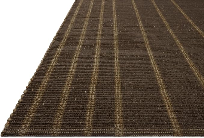 Loloi Leanne Ford Weatherstaff Collection WTS-01 Espresso/Natural 7'-9" x 9'-9" Area Rug Jute, Striped, Neutral, Living Room, Bedroom, Dining Room