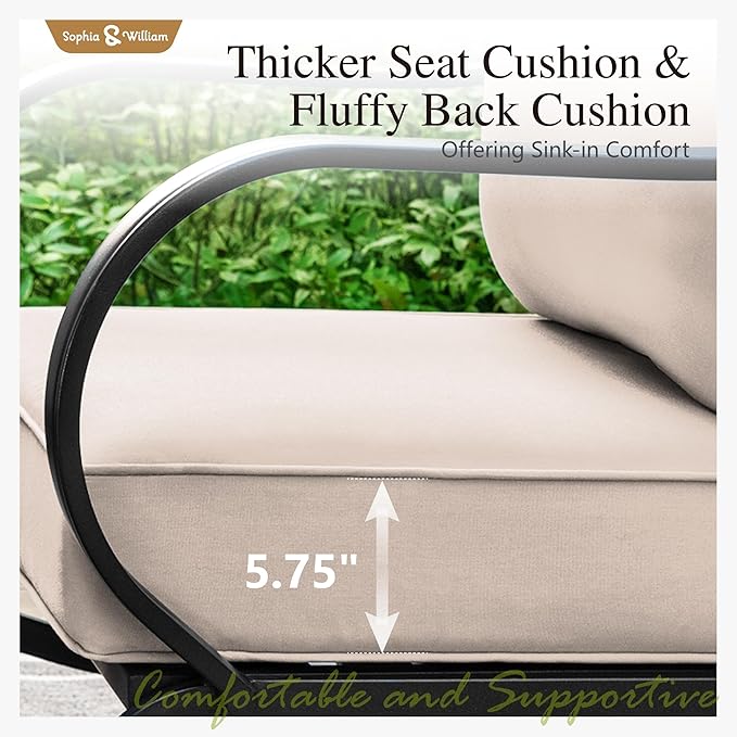 Sophia & William 2 Pieces Patio Furniture Sets Metal Sofa Chairs Patio Cushion Armchairs Swivel Sofa Chairs with Removable Cover for Garden Backyard Poolside Beige