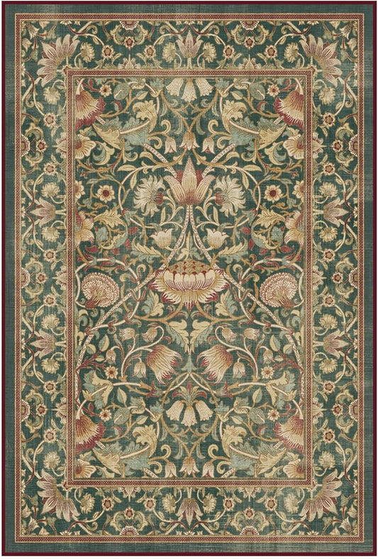 RUGGABLE x Morris & Co Machine Washable Area Rug – Lodden Soft Evergreen & Gold 4x6, Stain-Resistant, Non-Slip – Medium Rugs for Living Room, Bedroom, Hallway, Entryway & Office–with Cushioned Pad