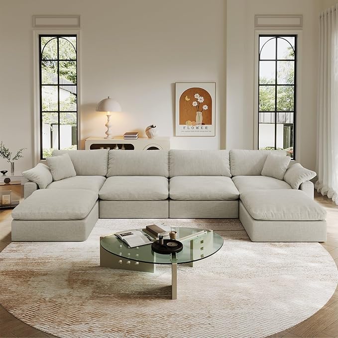 Modular Sectional Sofa,Extra Comfty Deep-Seat-Filled Couch,6 Seat U Shape Sofas with Movable Ottoman, Modern Couches for Living Room, Apartment, Office,Small Space