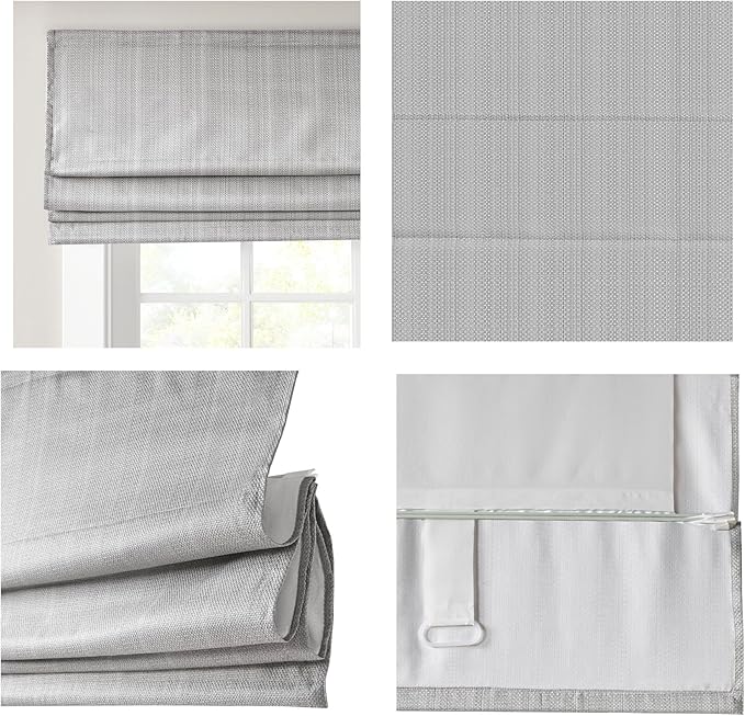 Madison Park Galen Cordless Roman Shade, 39"W x 64"H, Sheen Grey – Room Darkening, Thermal Insulated, Energy Efficient Window Blind with Subtle Sheen Basketweave Fabric for Privacy