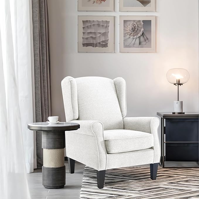 Accent Chairs for Living Room, Beige Fabric Reading Chair for Bedroom, Classic Wing Back Upholstered Single Sofa Seat, Modern Ergonomic High Back Armchair, Sillones para Sala