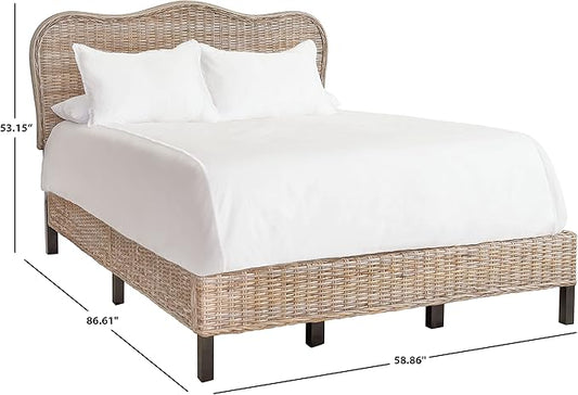SAFAVIEH Home Collection Daejon Coastal Rattan Legs Camelback Headboard Queen Size Bed BED8001A-Q, Grey/Espresso