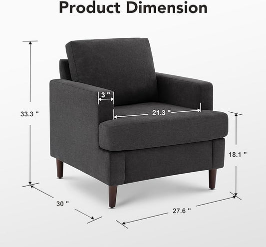 Mid-Century Accent Chair,Modern Linen Fabric Armchair for Living Room,Comfy Upholstered Reading Accent Chairs for Bedroom,Single Sofa Chair with Wood Legs (Dark Grey, 2 Pack)