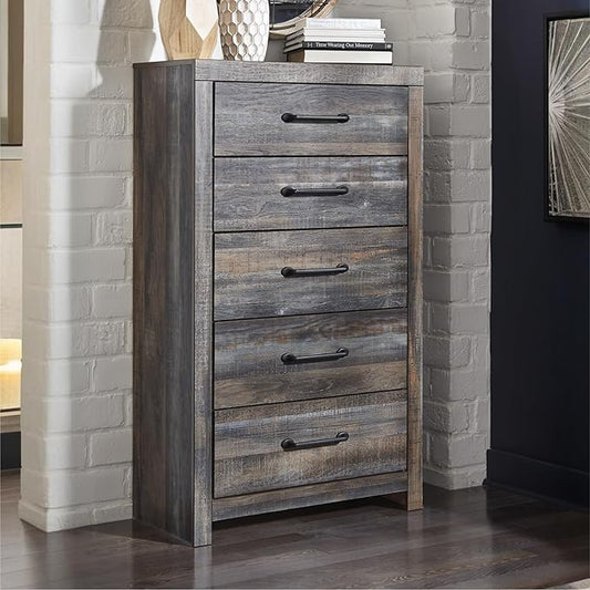 Signature Design by Ashley Drystan Casual 5 Drawer Chest, Dark Brown & Gray