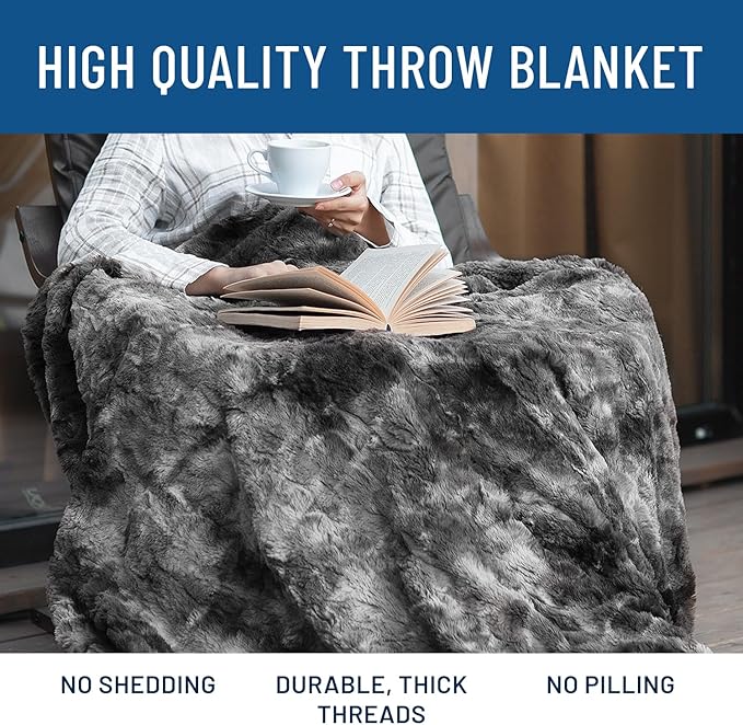 Everlasting Comfort Soft & Comfortable Gray Faux Fur Throw Blanket for Couch - (50"x65") Minky & Fluffy Fall Blankets & Throws, Plush Fuzzy Cover for Bed, Sofa & Living Room - Cozy Home Decor