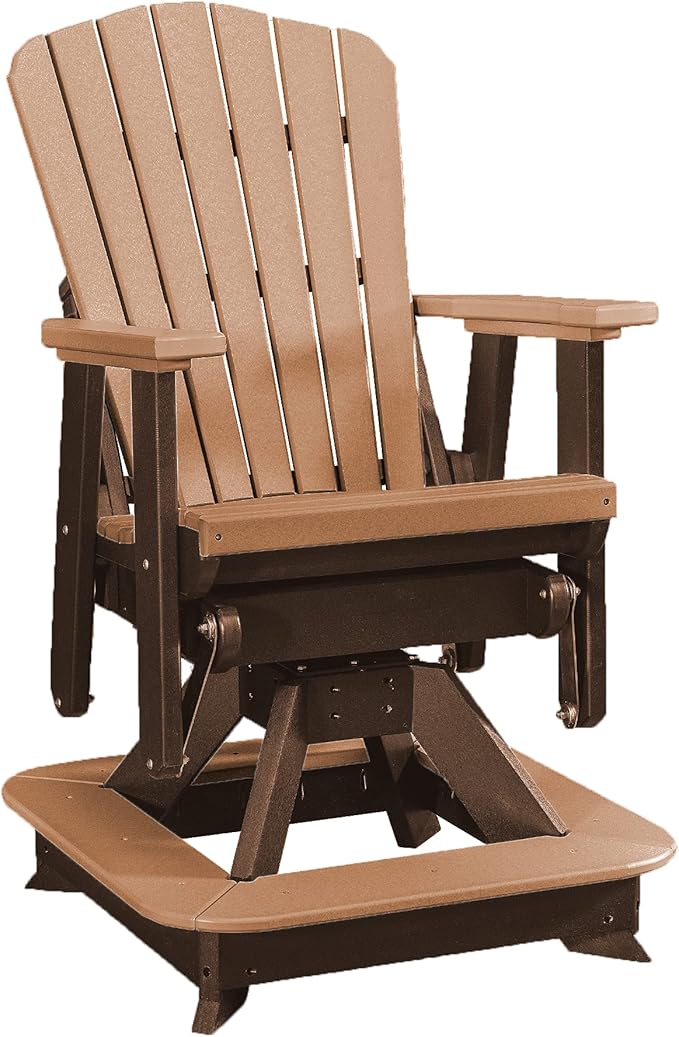 DutchCrafters Slat Fan Back Poly Balcony Adirondack Swivel Glider with Footrest Outdoor Patio Chair (Tudor Brown & Cedar)