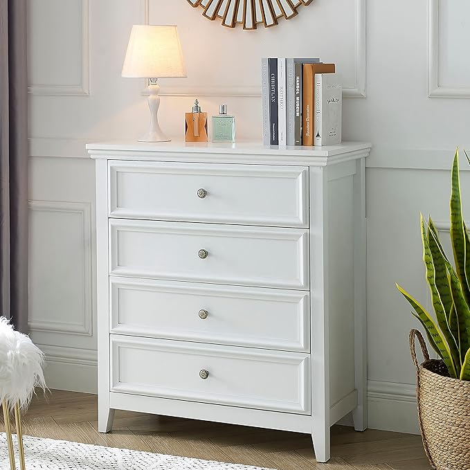 White Dresser for Bedroom,4 Chest of Drawers Dresser,Tall Nightstand Modern Clothes Organizer Cabinet for Bedroom,Closets,Hallway