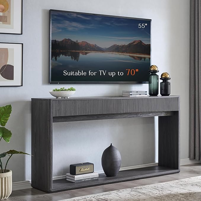 OKD 63" Fluted Console Table for Entryway, Modern Entryway Table with 2 Large Drawers, Long Sofa Table Behind Couch for Living Room, Hallway, Couch, Foyer,Dark Alder