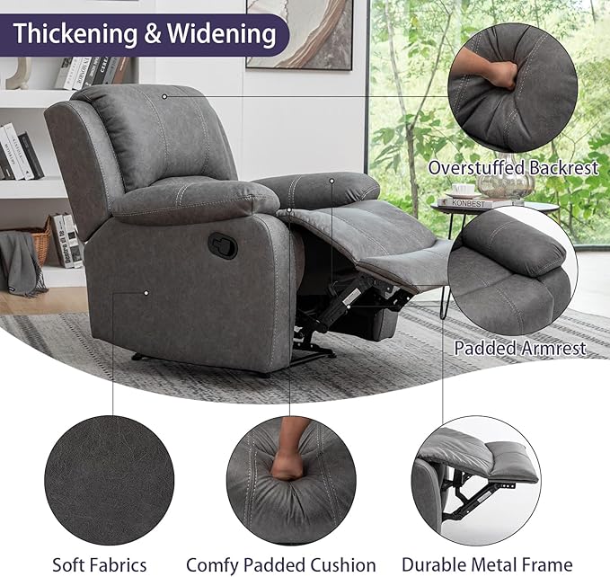 Manual Recliner Chair for Adults, Reclining Chairs, Breathable Leather Single Sofa with Adjustable Backrest, Modern Push Back Wingback Lounge Armchair for Living Room (Dimgray)
