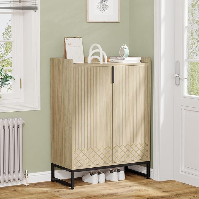 Tribesigns Shoe Cabinet with Doors,Natural 5 Tiers Shoe Storage Cabinet for Entryway, 25 Pairs Wooden Shoe Rack Cabinet, Modern Shoe Organizer Storage for Living Room, Bedroom, Hallway, Closet