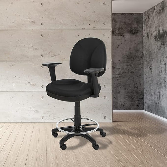 OEF Furnishings Comfort Office Stool with Arm Rests, 24.5"-34.5" Height