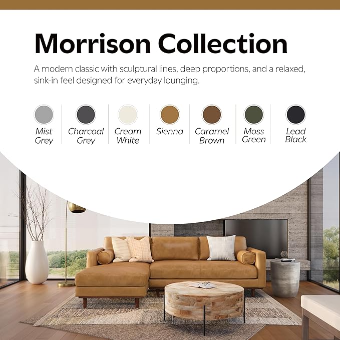 SIMPLIHOME Morrison Left Sectional Sofa in Full-Grain Genuine Leather, Sienna, 102-inches Wide, L-Shaped Leather Couch with Left Chaise for The Living Room and Family Room