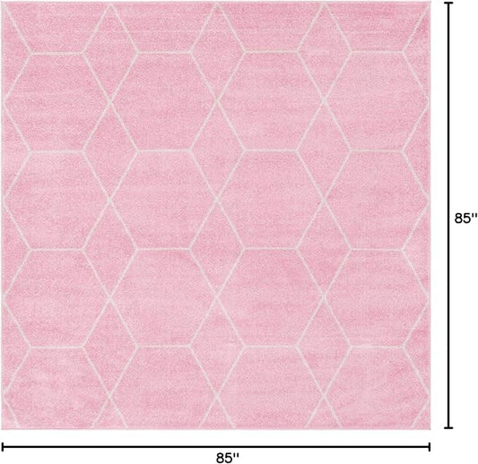 Unique Loom Trellis Frieze Collection Area Rug - Geometric (7' Square, Light Pink/ Ivory)