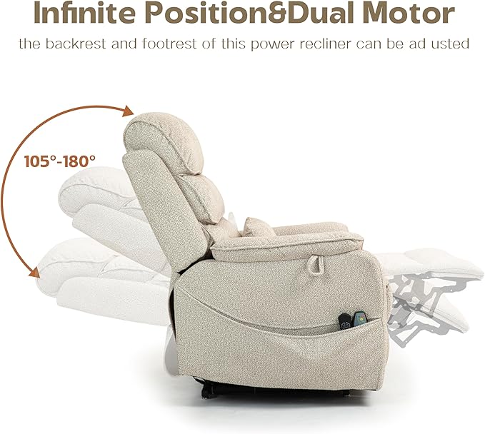Power Lift Recliners Chairs for Elderly Adults Lay Flat Recliner with Heat & Massage, Wireless Charging Device, USB Ports, Cup Holder, Lumbar Pillow, 400Lbs(Grainy Fibric,Oatmeal)