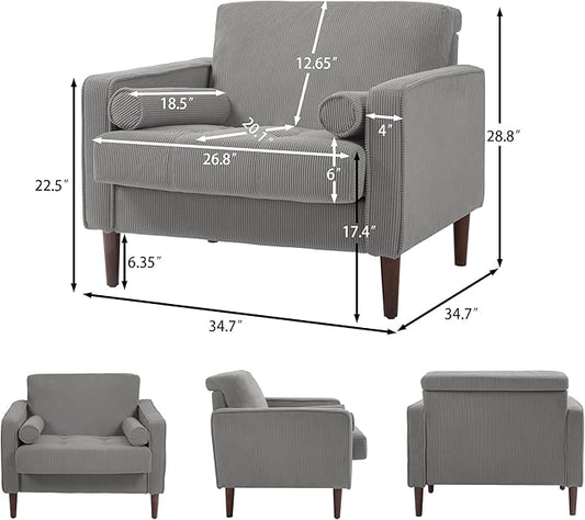 Oversized Accent Chair Set of 2, Corduroy Fabric Mid Century Modern Armchair with Large Seat for Living Room Bedroom Reading