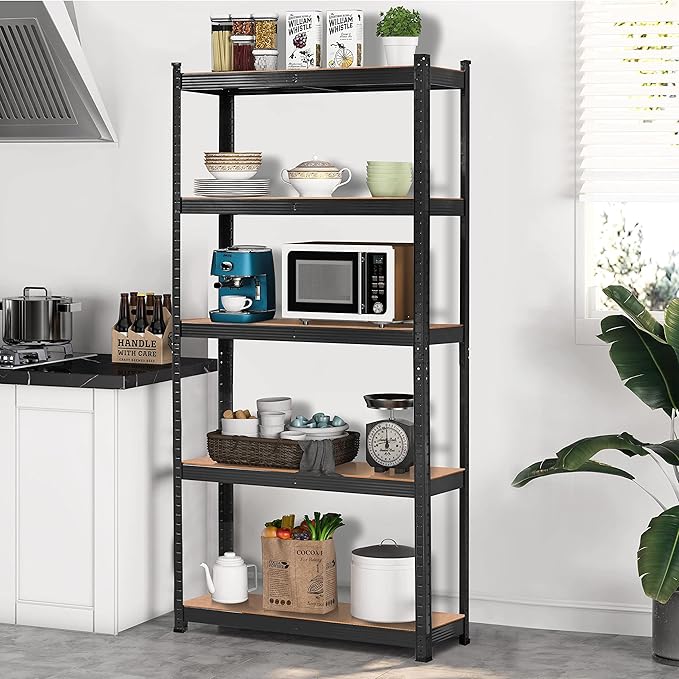 Yaheetech Standing Shelf Units, 5 Tier Storage Shelf, Heavy Duty Shelving, Adjustable Garage Shelves, Utility Rack Shelf Unit, Basement Warehouse Shed, 35.5″W× 12″D × 71″H - Black