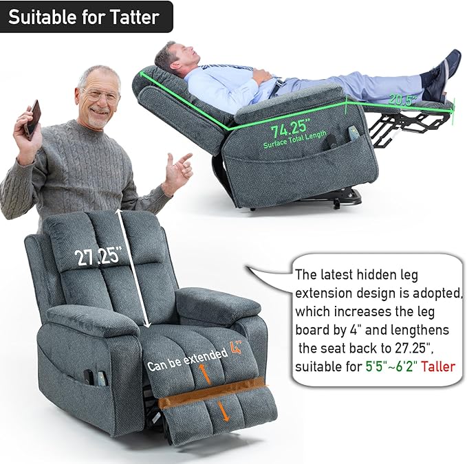 Lazy Boy Recliner Chair, Postoperative Recovery,Retractable 23'' Extra-Long Leg Support Lift Chair Hold up to 400lb,25.5'' Oversized Recliner seat for Big and Tall