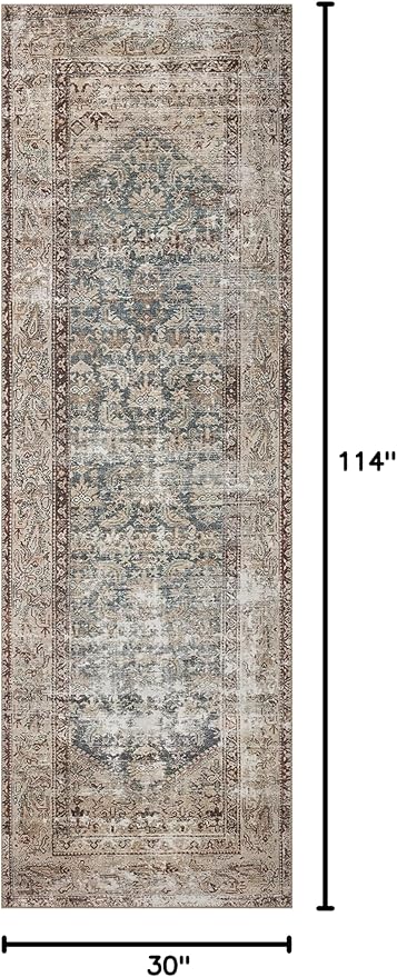 Loloi Amber Lewis Georgie Collection GER-04 Teal/Antique 2'-6" x 9'-6", .19" Pile Height, Runner Rug