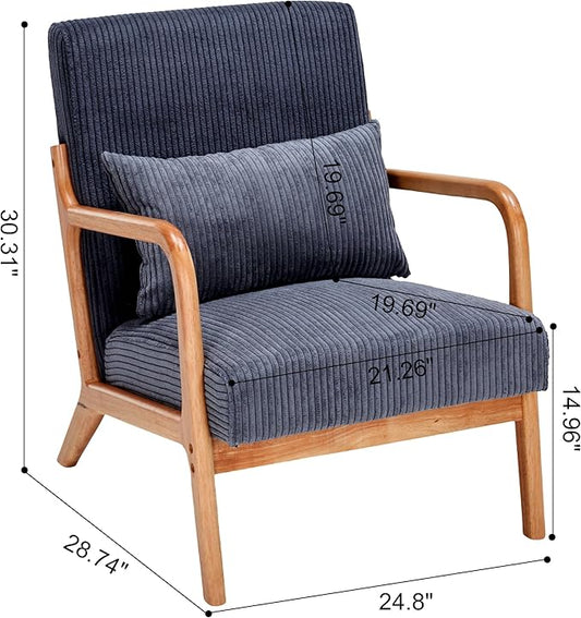 Accent Chairs, Set of 2 Mid-Century Modern Chair with Pillow, Armchair with Solid Wood, Reading Relaxing Leisure Chair for Living Room,(Grey)