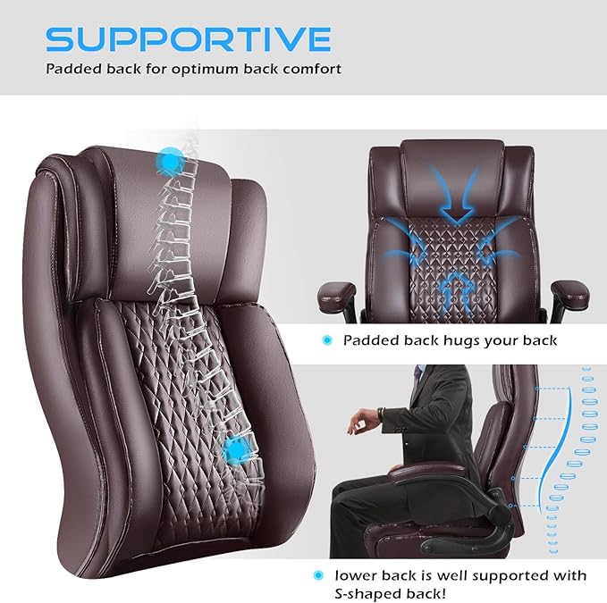 VITESSE Executive Office Chair,Heavy Duty Office Chair with Flip up Armrest,Ergonomic High Back Computer Gaming Chairs Home 400lbs, Big and Tall with Lumbar Support(Brown)