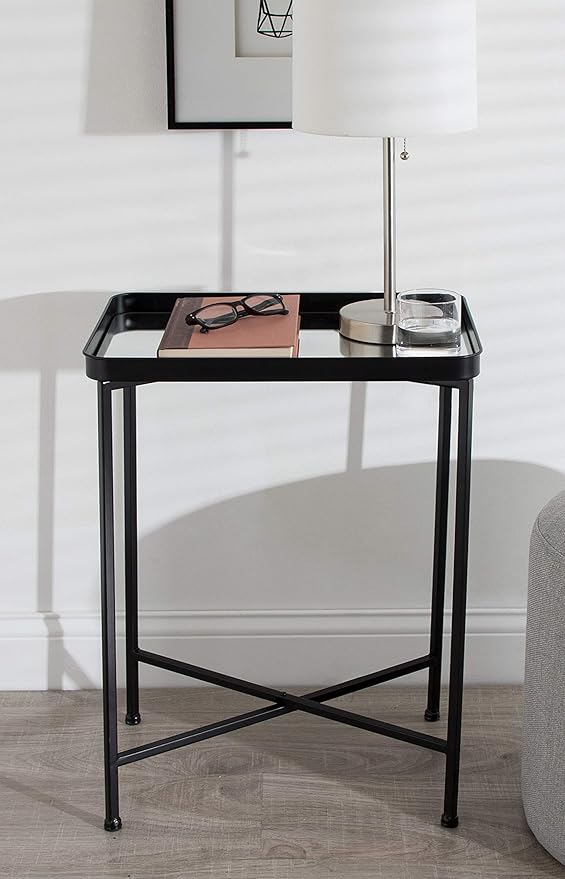 Kate and Laurel Celia Modern Side Table, 18 x 12 x 26, Black, Foldable Rectangular End Table for Storage and Display