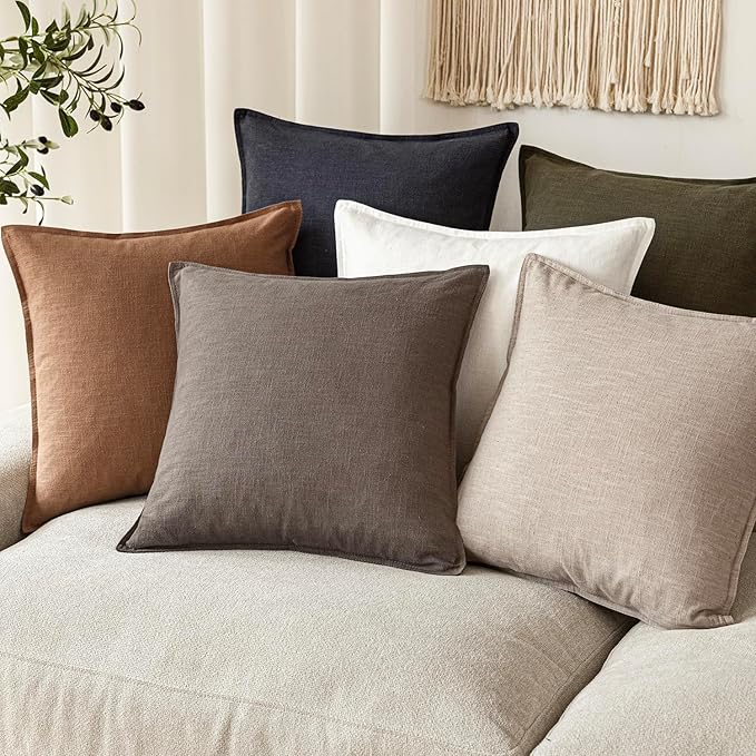 Foindtower Set of 2, Decorative Linen Soild Throw Pillow Covers Soft Accent Euro Cushion Case Farmhouse Neutral Pillowcase for Chair Couch Sofa Bedroom Living Room Home Decor 16 x 16 Inch Light coffee