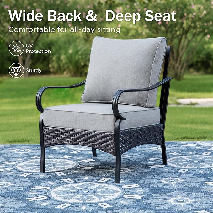 Patio Furniture Set with 56" Fire Pit Table, Premium Outdoor Wicker Metal Frame Furniture with Upgraded Waterproof Thick Cushions for Porch, Poolside, Deck, and Yard (4 Pieces,Grey