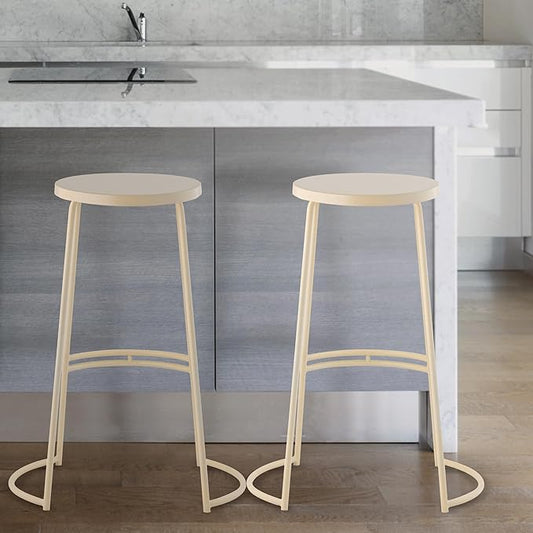 JONATHAN Y BSL1001D Hula 28.75" Modern Designer Iron Curved Backless Bar Stool for Home, Kitchen, Dining Room, Workspaces, Cafes and Resturants, Almond Frame
