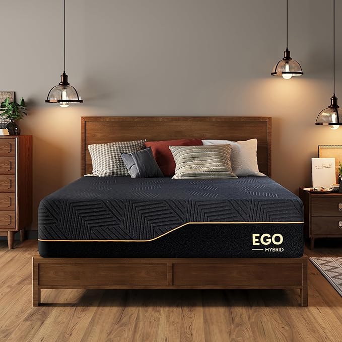 MLILY EGOHOME 14''Hybrid Queen Mattress,Memory Foam Pocket Spring Mattress with Cooling Cover,Bed in a Box,CertiPUR-US Certified,Targeted Support Pressure Relief,60''x80''x14'' Black