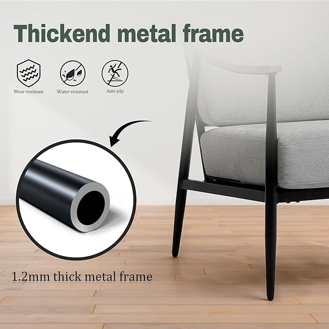 Modern Accent Chair for Living Room Bedroom Mid Century Arm Chair Upholstered Office Accent Chair Comfy Waiting Room Chair with Metal Frame, Grey