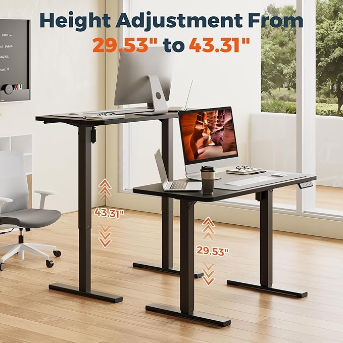 One-Piece Standing Desk 47 x 24 Inches, Small Adjustable Height Desk, Electric Sit Stand Desks Home Office Computer Workstation, Black