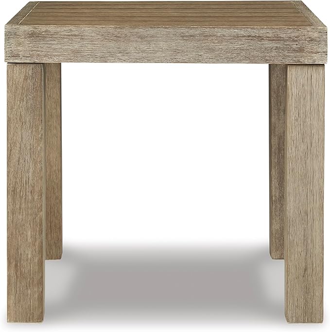 Signature Design by Ashley Silo Point Casual Outdoor Square Patio End Table with Slatted Styling, Multi-Step Finish, Eucalyptus Wood, 20.5" High, Brown