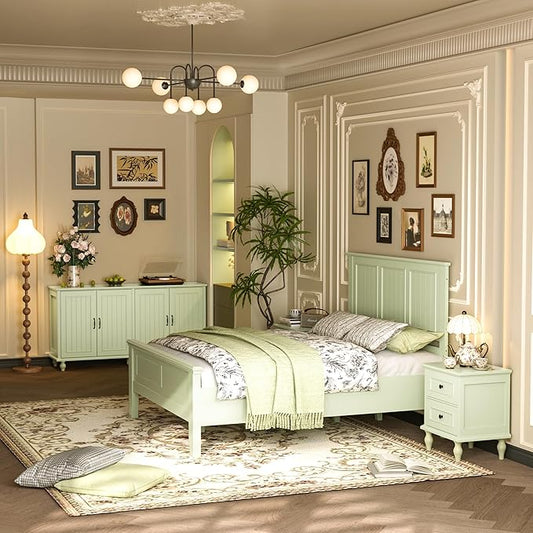Scurrty Modern Headboard with Vintage Wood Frame,Antique Style Wood Headboard Queen Size, Bedroom Furniture (Green)