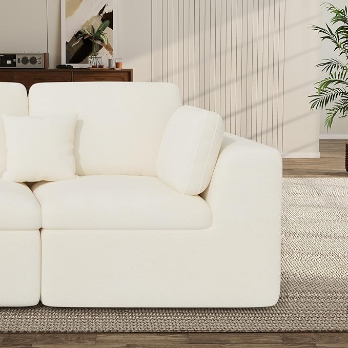 115" Cloud Boneless Sectional Couch, Deep Seat L Shaped Modular Couch with Ottoman, Oversized Upholstered Convertible 4 Seater Modular Sofa for Living Room,Beige Chenille