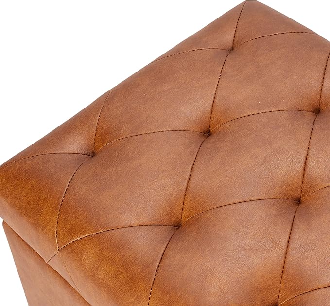 Leather Storage Ottoman Bench Rectangle 32 Inch Foot Rest Ottomans Stool for Living Room Bedroom(Yellowish Brown)