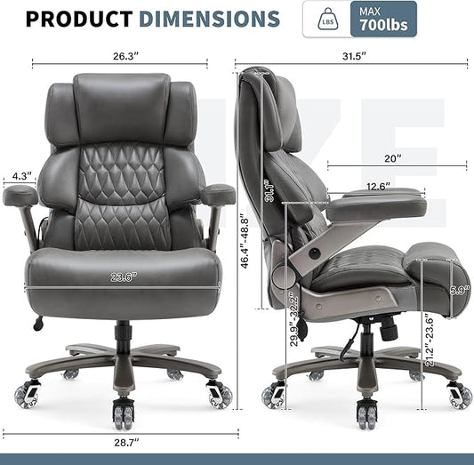 Big and Tall Office Chair 700lbs- Large High Back Executive Computer Desk Chair with 3D Flip-Up Arms, Adjustable Lumbar Support, Extra Wide Plus Size Seat, Heavy Duty Metal Base & Quiet Rubber Wheels