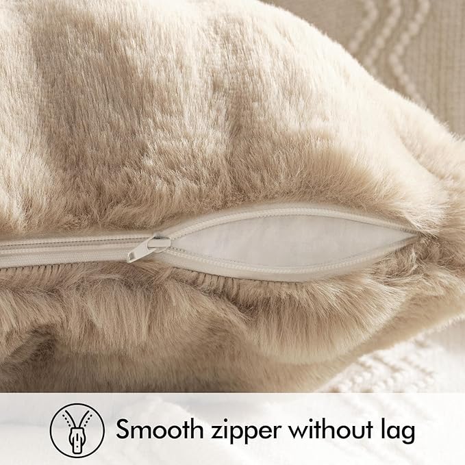 MIULEE Faux Fur Pillow Covers Thick Soft Plush Lumbar Throw Pillows Luxury Home Decor for Couch Bed Bedroom Living Room Sofa,12x20 Inch Pack of 2 Khaki
