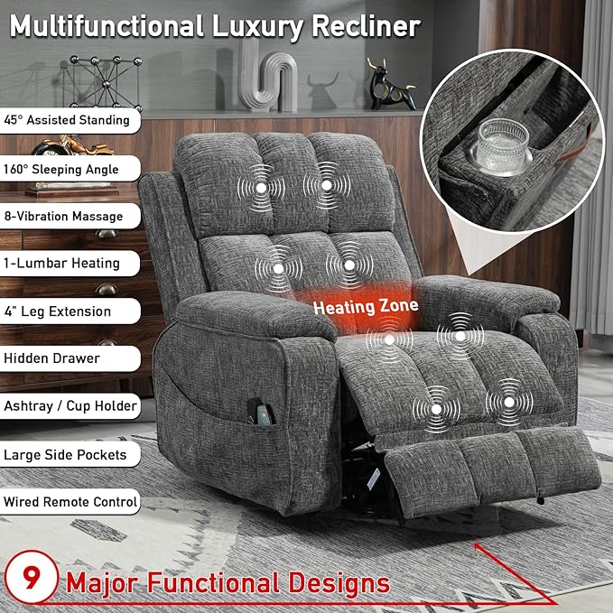 Lazy Boy Recliner Chair, Postoperative Recovery,Retractable 23'' Extra-Long Leg Support Lift Chair Hold up to 400lb,25.5'' Oversized Recliner seat for Big and Tall