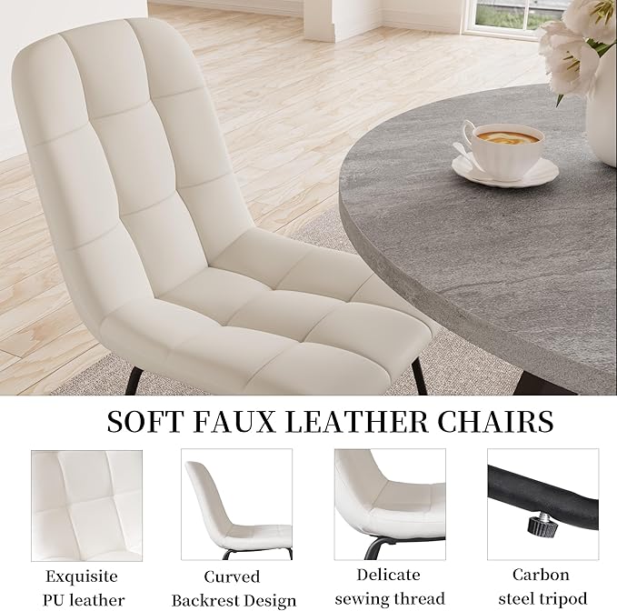 34.6'' Dining Table and Chairs for 4, Mid Century Modern Round Table Set, Space Saving for Apartment Kitchen Dining Room (Grey Table+4 U-Shaped White Chairs)