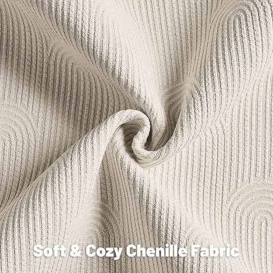 FUTEI Beige Chenille Decorative Throw Pillow Covers 16x16 Inch Set of 2,Soft Cozy Striped Geometric Patterns Cushion Case,Modern Home Decor for Couch Bed Living Room