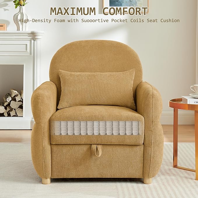 33.5" Accent Chair with Seat Storage Modern Reading Chair Accent Chairs for Living Room Armchair Bedroom,Apartment (Ginger Yellow, 33.5")