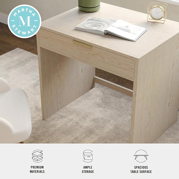 Martha Stewart Kayden Home Office Modular Desk with Drawer in Light Natural with Brushed Gold Hardware